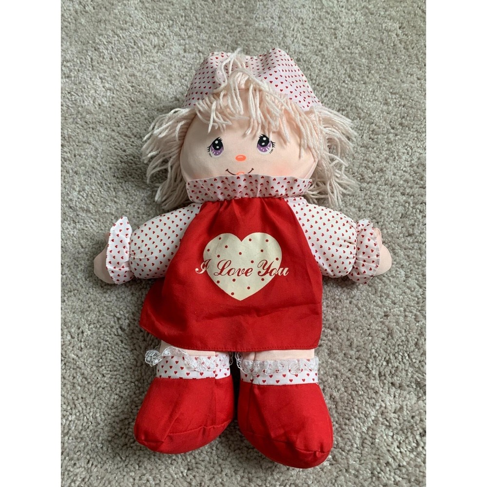 Vintage Well Made "I Love You" Rag Doll 15" White &‎ Red Valentine